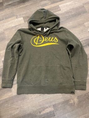 Olive Pullover Hoodie with Yellow Logo